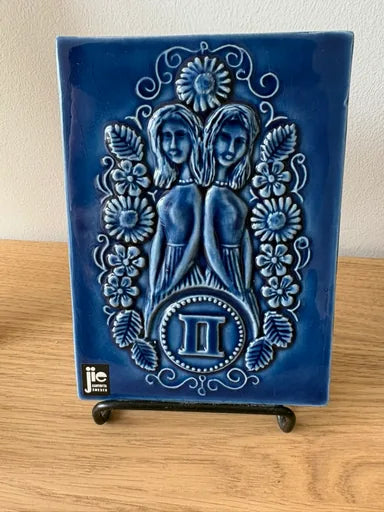 Jie Gantofta keramieken wandtegel Tweelingen, sterrenbeeld, blauw, model 788/5