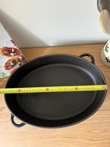 Kockums vintage ovale braadpan met deksel, lichtblauw email en gietijzer