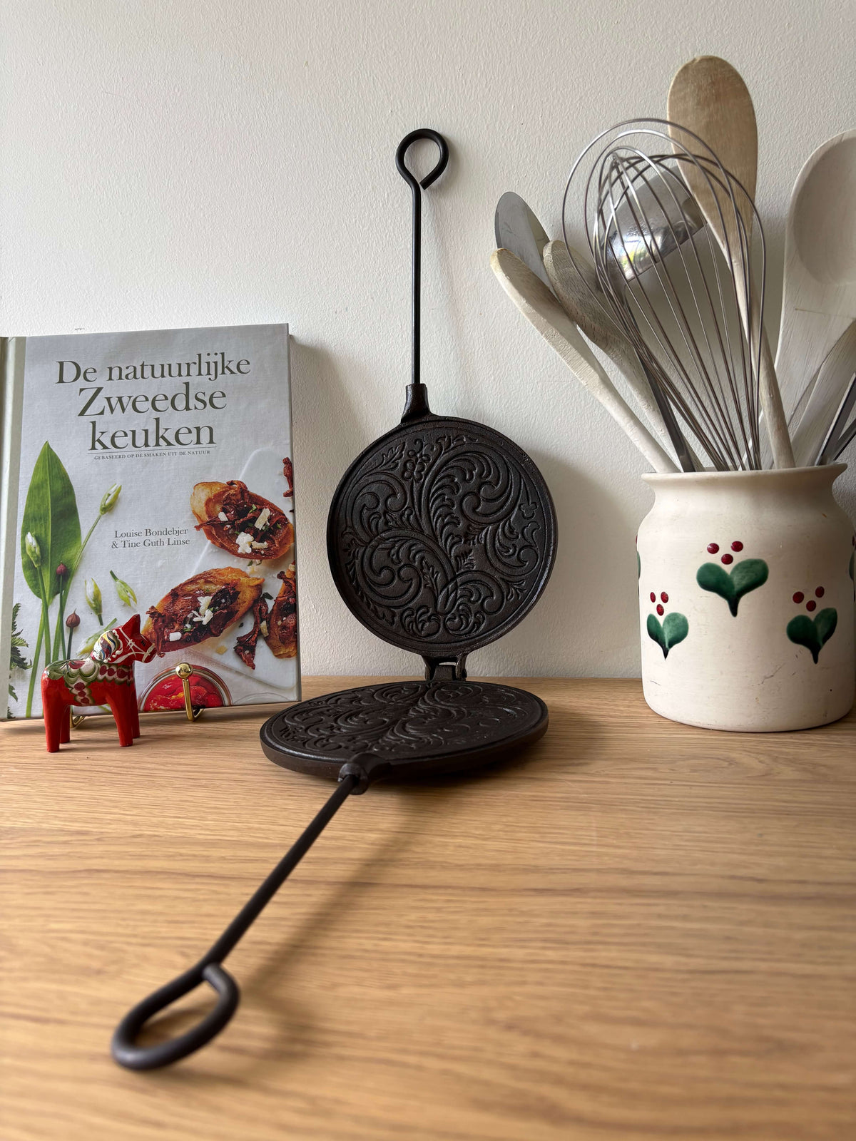 Skeppshult gietijzeren krumkake-wafelijzer 15 cm, Zweeds vintage