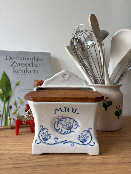 Rörstrand  Mjöl (wand) voorraadpot met houten deksel