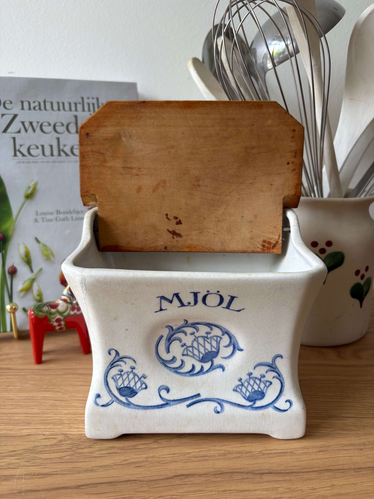 Rörstrand  Mjöl (wand) voorraadpot met houten deksel