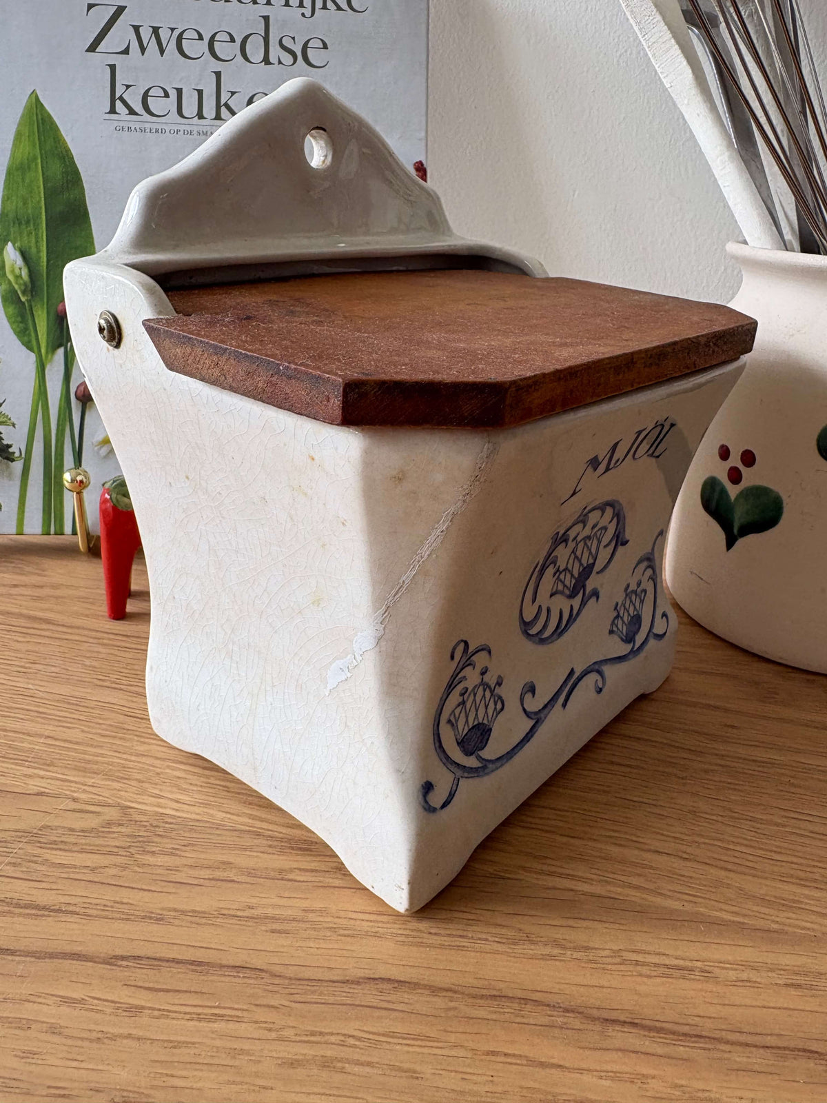 Rörstrand  Mjöl (wand) voorraadpot met houten deksel