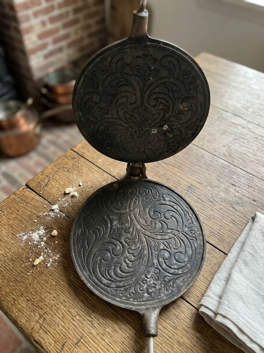 Skeppshult gietijzeren krumkake-wafelijzer 15 cm, Zweeds vintage